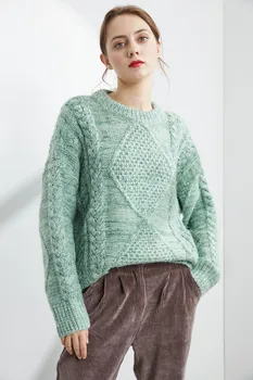 Vlnený sveter ženy nadrozmerná teplé hrubý pulóver jumper pletený sveter žena Jeseň zima sveter sivá zelená béžová 2020 nové