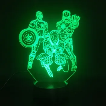 Marvel Ironman 3D Nočné Osvetlenie, Anime Postavy Spiderman Amerika Kapitána Akcie Figma Dotykový Snímač Model Stolná Led Dekorácie Doll