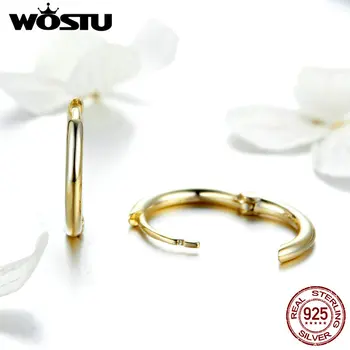 WOSTU kórejský Módne 925 Sterling Silver Kruhu Zlatá Farba Stud Náušnice Pre Ženy, Svadobné Zapojenie Striebro 925 Šperky CQE558
