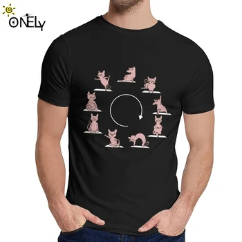 Muž Sphynx Mačka Jogy T Shirt Posilňovni Relax Cartoon Cvičenie Zvierat Mäkké 2019 Kolo Krku Vintage T Tričko