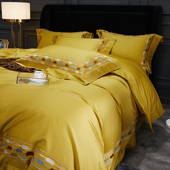 1000TC posteľná bielizeň z egyptskej bavlny sady Kráľovná King size žltá Perinu prestieradlá/Elastický remienok vybavené list bielizeň nastaviť nastaviť posteľ