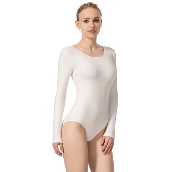 Dospelých Balet Dance Trikot pre Ženy Kombinézach Gymnastika Obleky Dlhý Rukáv Biele Tím Základné Tanečné nosiť