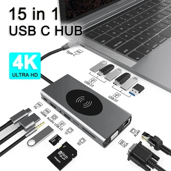 USB Typu C 3.0 Hub USB Hub S Bezdrôtové Nabíjanie Typ-C, HDMI, VGA SD RJ45 Lan Ethernet Dock Podporu MacBook Pro Príslušenstvo