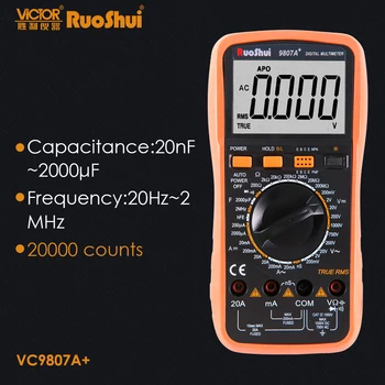 RuoShui VC9807A True RMS Digitálny Multimeter Príručka Rozsah Napätie Prúd Odpor Kapacita multimetro Elektrické tester