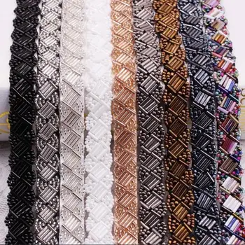 10yards 1,5 cm Falošné Perly Korálkové Čipkou Trim Vintage Oka Textílie Paillette Pletená Čipky Nášivka HOBBY Ručné Odev, Príslušenstvo