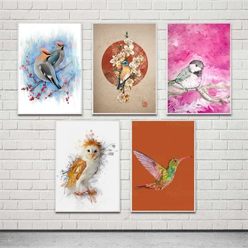 Wall Art Obrázky Vtákov, Kvetov Mesiac HD Vytlačí Plagát Home Pink Cartoon Dekor Plátne Obrazy Modulárny Č Rám Pre Obývacia Izba