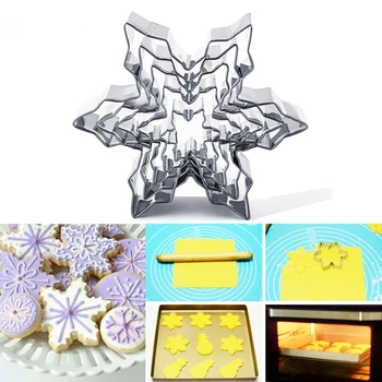 Cookie Pečiatka 5 ks/set Snowflake Tvar Nehrdzavejúcej Ocele Tortu Formy 3D Cookie Cutter Fondant Tortu Blany Kuchyňa Pečenie Nástroje