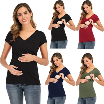 Ženy Materskej Tričko Krátky Rukáv Pevné Farba Ošetrovateľskej Topy, Blúzky, Dojčenia Materskej Blúzky A Topy Pre Tehotné