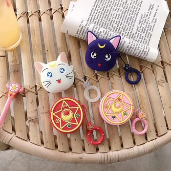 Pre AirPods Prípade Roztomilý 3D Luna Mačka Sailor Moon Slúchadlá Prípade Silikónové Roztomilý Kryt pre Apple Airpods Prípade Earpods Prst Prsteň Popruh
