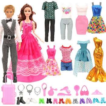 Móda 43 Položky/set domček pre bábiky s Nábytkom Hračky = šatník + 42 Bábiky, príslušenstvo, Oblečenie pre barbie, Ken Hry Vianočné Deti Hračky