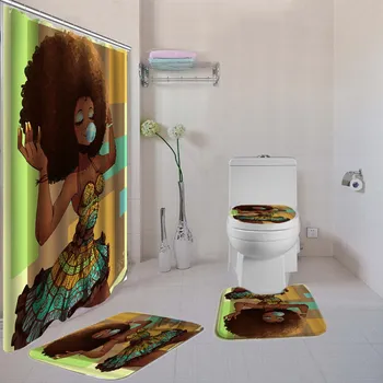 Dafield Kúpeľňa Nastaviť Sprchový Záves Nastaviť Kúpeľňa Opony Nastaviť Kúpeľni Sprchový Záves Nastaviť A Vane Koberec Mat Nastaviť African American