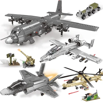 Vojenské WW2 Série Air Force AC130 A10 F35 Fighter Stavebné Bloky pre Vrtuľníky S Vojak Údaje Tehly Hračky Pre Dieťa Dospelých