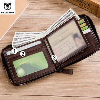 Bullcaptain retro RFID zips priestoru s pánske peňaženky RFID kreditnej karty držiteľ anti-theft kožené mini pánske peňaženky
