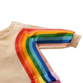 Jeseň Dieťa Remienky Chlapec Dievča Dlhý Rukáv Rainbow Prúžok Tlače Rôznorodému Dizajnu Deti Bežné Jumpsuit 0-18 M