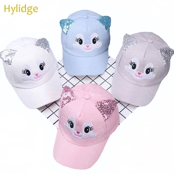 Hylidge 2-5 rokov-Deti, Deti Baseball Čiapky Veľké Oči Mačka Dieťa Infantil Klobúky s Roztomilý Ucho Sequin Deti Čiapky