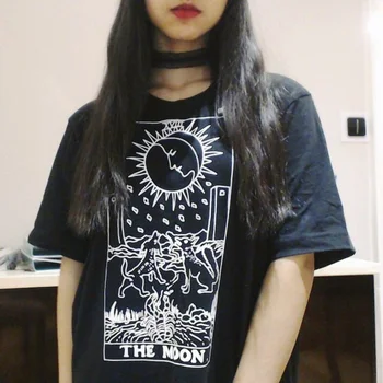 Sunfiz YF Mesiac Tarot Karty T-shirt Ženy Zábavné Bavlna Gotické Umenie Citát Grafické Tumblr Grunge Módne Hispter Unisex Tričko
