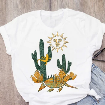 Ženy Kaktus Strane Kvetina Tlače Rastlín Módne Krátkym Rukávom Letné Lady Topy T-Shirt, Shirt Dámske Oblečenie Tees Žena T Tričko