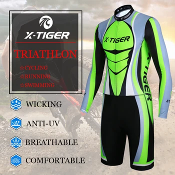 X-Tiger 2020 Dlhý Rukáv Triatlon Cyklistický Dres S Kompresiou Hubky Čalúnená Quick-Dry Skinsuit Pre Plávanie Beh Jazda Na Bicykli