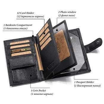 GZCZ Mužov RFID pravej Kože Cestovný Pas Kryt Prípade Dokumentu Držiteľ Multi-Funkcie Peňaženky, Kreditné Karty, Držiak na Mince Kabelku