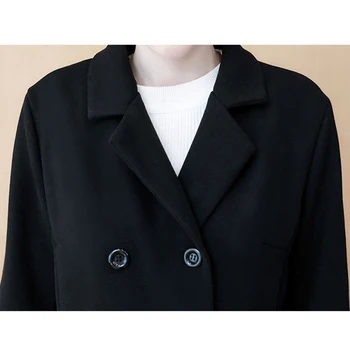Black vlnené kabát ženy jeseň zima plus veľkosť dvojité breasted plus bavlny dlho vrchné oblečenie žien slim nadrozmerná vlnené plášte