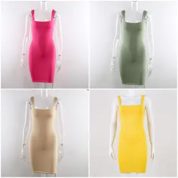 Forefair Pevné Letné Šaty Sexy Námestie Krku Bežné Blízko Montáž Mimo Rameno Krátke Bodycon Tvárny 2020 Šaty Ženy