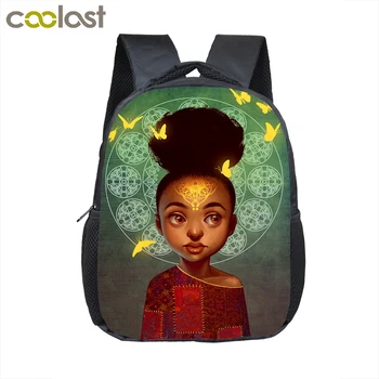 12 palcový karikatúra roztomilý afro dievča batoh detí, školské tašky hnedé krásy princezná deti mš batoh dieťa, batoľa taška