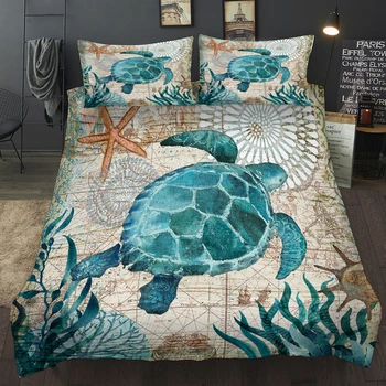 WAZIR Tichom Série Sea Turtle Seahorse Delfíny 3D posteľná bielizeň Nastaviť Cumlík posteľná bielizeň Sady Octopus Obliečky Posteľná Bielizeň NÁS AU, UK Veľkosť