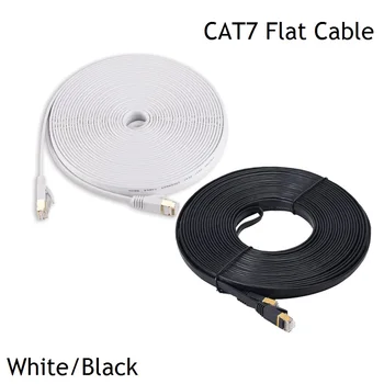 15 M 30 M Čierna Biela Mačka 7 Ethernetový Kábel Cat7 Ploché Sieťový Patch Kábel RJ45 SSTP Kábel siete Lan CAT7 Plochý Kábel siete Ethernet