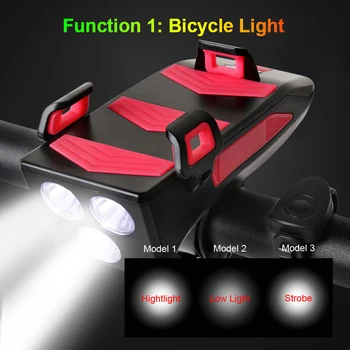 NEWBOLER Multi-funkcia 4 v 1 Bicyklov Svetla USB Nabíjateľné LED Bicykel predné svetlo na Bicykel Horn Držiaka Telefónu Powerbank Cyklistické Svetlo