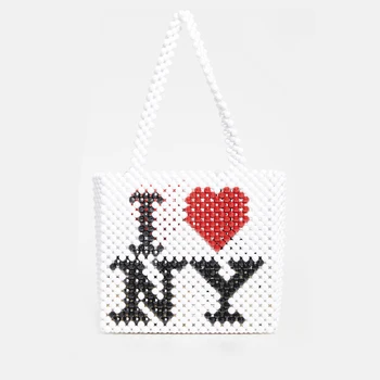 Doplnky, Módne Biele Ručne Korálkové Nové Korálky Taška Milujem NEW YORK List Hromadné Taška pre Ženy 2019 Srdce Taška