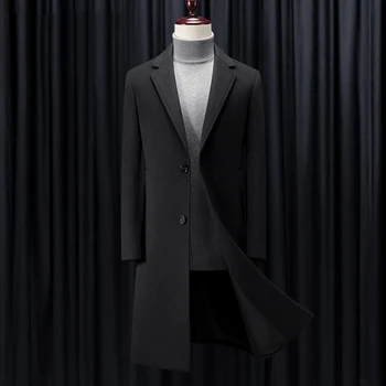 - SHAN-BAO čierna, šedá, tmavo modrá luxusné high-kvalitné značky vlny kabát zimný hrubé a teplej podnikanie mužov gentleman, štíhly, dlhý kabát