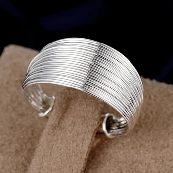 Nové Módne 925 Silver Šperky Sady Jednoduché Multi Line Otvoriť Náramok Prstene, Náušnice Vhodné Pre Ženy, Svadobné Šperky