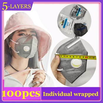 10/20/30/50/100 ks opakovane dospelých maska proti prachu 5 vrstiev ochrany maska rovná ffp2 ochranný Respirátor, maska s dych ventil