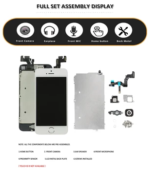 Trieda AAA Displej Pre iPhone 5, 5G 5C 5S SE LCD Full Set Zhromaždenia, Kompletné Dotyk Digitalizátorom. 5S 5SE Obrazovke Náhradné Displej
