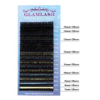 GLAMLASH Premium 16rows 7~15 mm mix mäkké false očné riasy prírodné Riasiniek syntetické noriek jednotlivých rias rozšírenie make-up cilios