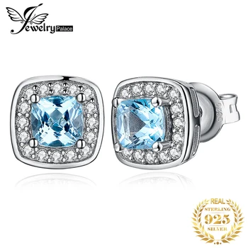 JPalace Vankúš Originálnym Sky Blue Topaz Stud Náušnice 925 Sterling Silver Šperky Pre Ženy Kórejský Earings Módne Šperky 2021