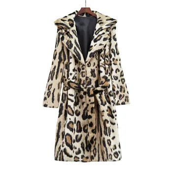 Ženy Leopard Tlač Trendy vrchné oblečenie Zase dole Golier Bežné Vintage Dlhý Výkop 2020 Jeseň Zima Žena Vlna & Zmesi Kabát