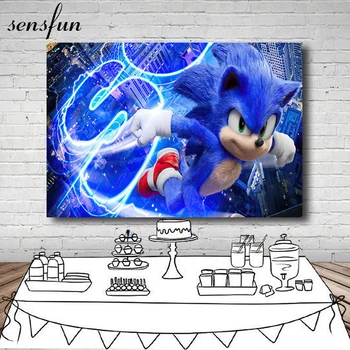 Osobné 10 Voľby Modrá Sonic the Hedgehog Kulisu Pre Photo Studio Cartoon Chlapci Narodeninovej Party Fotografické Backdground