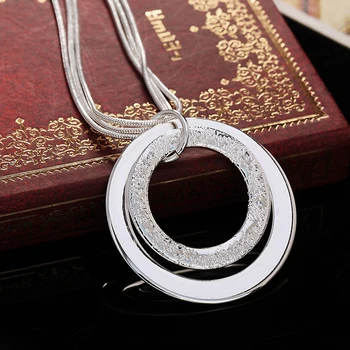 925 Silver Dvojité Okrúhle Kruhu Multilayers Náhrdelník Pre Ženy, Strieborné Šperky, Náhrdelníky