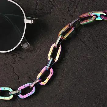 10 mm z nehrdzavejúcej ocele vykladané zirkón kríž náhrdelník, hip hop 10 mm Rainbow Ľadový Kábel Reťazca