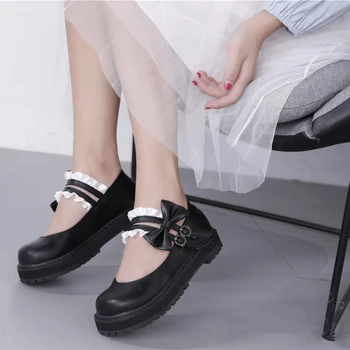 Japonská princezná denne sladké lolita topánky vintage čipky bowknot kawaii topánky kolo hlavy hrubé dno dámske topánky loli cos