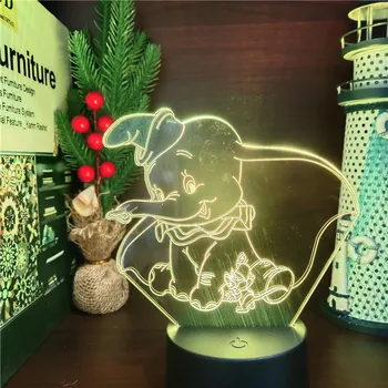 Disney 3D Vizuálne Svetlo Milé Mladé Dumbo Obrázok LED Nočné Svetlo Cartoon Nočné Lampy, Spálňa Decor Lampara Svetlo Deti Darčeky