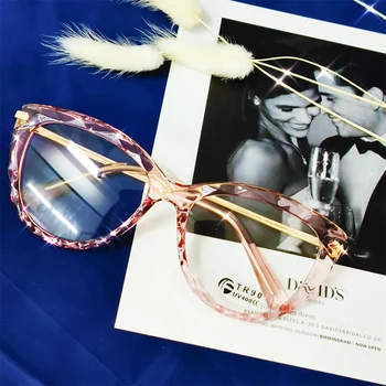 Kórejský Jasné, Ružová krištáľových Pohárov Rám pre Ženy Zliatiny Cat Eye Okuliare Ženy Značky Falošné Krátkozrakosť, Okuliare, Transparentné Oculos Muž