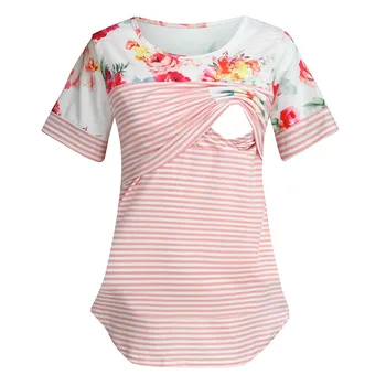 SAGACE Elegantné Ženy Tehotné Prekladané Kvetinový Tlač Tričko Dojčenie Oblečenie v Materstve Dámy Topy Letné Oblečenie