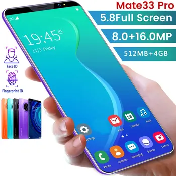 Mate33 Pro Smartphone s 512M+4GGB Veľké Pamäte 5.8 Palcový Displej Podpora Tvár/Odtlačkov prstov Odomknúť Dual SIM Mobilných Telefónov