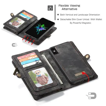 Luxusný Magnetická Peňaženky puzdro Pre iPhone X XS XR XS Max Prípade Odnímateľný Štíhly Kryt Pre iPhone 6 6 7 8 Plus Zips, Kožené puzdro