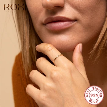 ROXI 925 Sterling Silver Tenké Prst Prsteň Hladké Snubné Prstene pre Ženy Módne Šperky Anti-alergie Pár Krúžky Bižutériou
