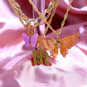 Flatfoosie 3ks/Set Zlatá Farba Motýľ Choker Náhrdelník pre Ženy Móda Viacvrstvových List Prívesok Náhrdelník Šperky Strany Darček