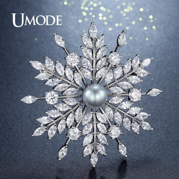 UMODE Nový Pearl Brošňa Šperky pre Ženy Veľké Drahokamu Crystal Kvet Brošne a Pin Svadobné Smowflake Golier Brošňa UX0007