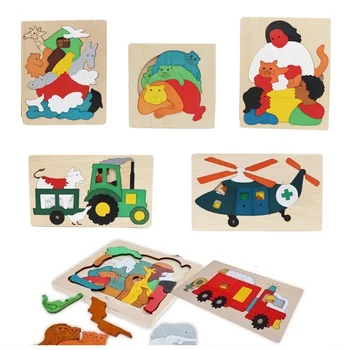 Deti Drevené Hračky, Puzzle Raného Vzdelávania Hračky Cartoon Zvierat Viacvrstvových obrazová Skladačka Vzdelávacie Hračky pre Deti,